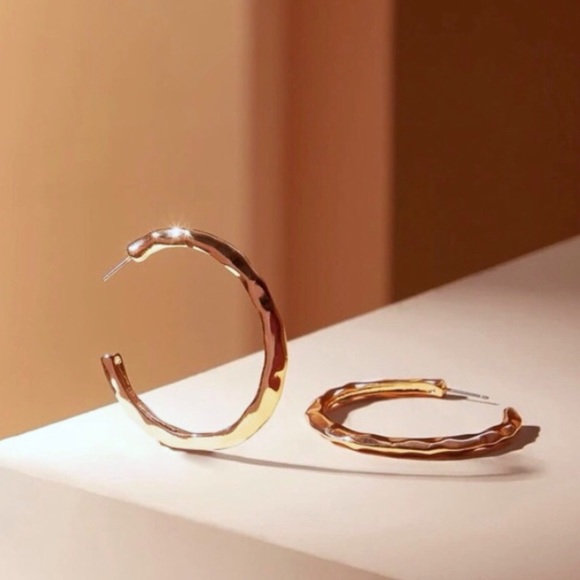 New Textured Golden Cuff Hoop Earrings - Revolve Hoops - Picture 7 of 13